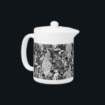 Art Nouveau Peacock Print, zwart en wit Theepot<br><div class="desc">Kunstgenummerd patroon gebaseerd op een  wandtapijten van William Morris geïnspireerd weefsel waarin een bosgebied wordt afgebeeld met pauzes,  hazen en vossen,  digitaal in zwart-wit gesmolten</div>