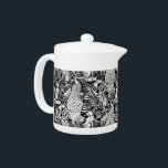 Art Nouveau Peacock Print, zwart en wit Theepot<br><div class="desc">Kunstgenummerd patroon gebaseerd op een  wandtapijten van William Morris geïnspireerd weefsel waarin een bosgebied wordt afgebeeld met pauzes,  hazen en vossen,  digitaal in zwart-wit gesmolten</div>
