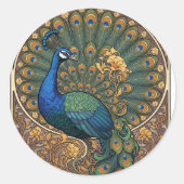 Art Nouveau Peacock Ronde Sticker (Voorkant)