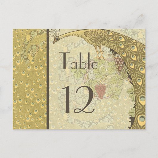 Art Nouveau  Peacock Table Number Card Briefkaart (Voorkant)