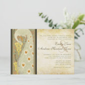 Art Nouveau Peacock Tortelduifjes Bruiloft Kaart (Staand voorkant)