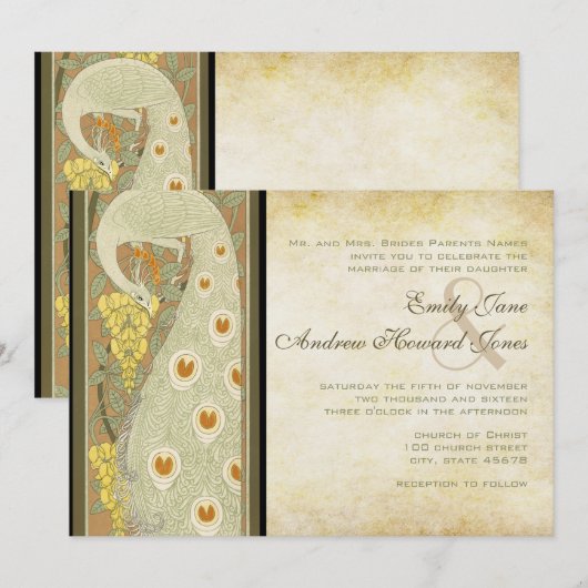 Art Nouveau Peacock Tortelduifjes Bruiloft Kaart (Voorkant / Achterkant)