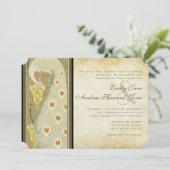 Art Nouveau Peacock Tortelduifjes Bruiloft Kaart (Staand voorkant)