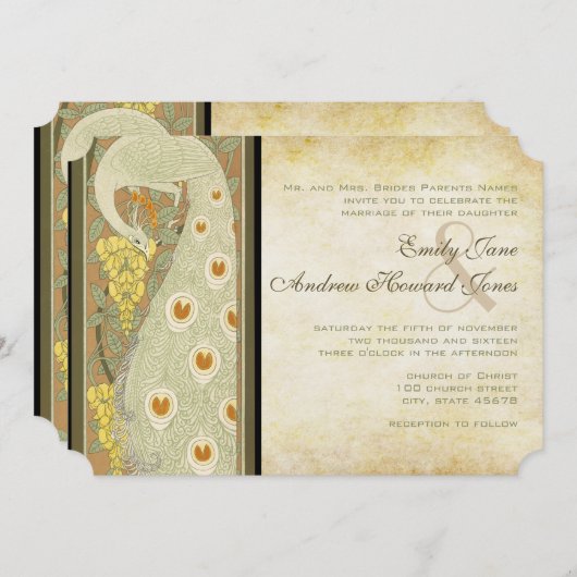 Art Nouveau Peacock Tortelduifjes Bruiloft Kaart (Voorkant / Achterkant)