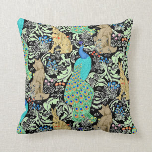 Art Nouveau Peacock, Turquoise & Neutrals Kussen