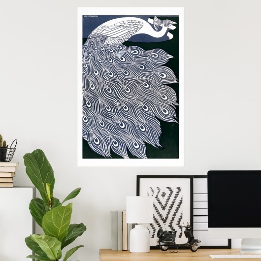  Art Nouveau Peacock van Will Bradley Poster (Thuiskantoor)