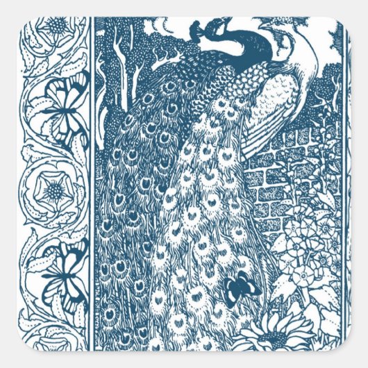 Art Nouveau Peacock Vierkante Sticker (Voorkant)