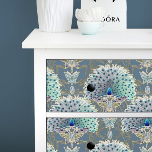 Art Nouveau Peacock Vlinder Navy Deco Decoupage Tissuepapier