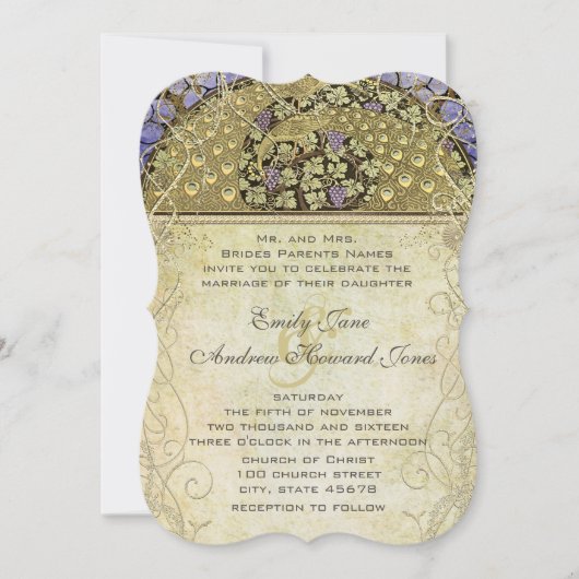 Art Nouveau Peacock Wedding Kaart (Voorkant)
