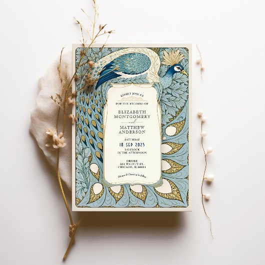 Art Nouveau Peacock Wedding Kaart
