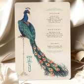 Art Nouveau Peacock Wedding Menu Kaart