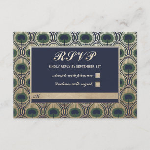 Art Nouveau Peacock Wedding RSVP-kaarten Gold Foil RSVP Kaartje