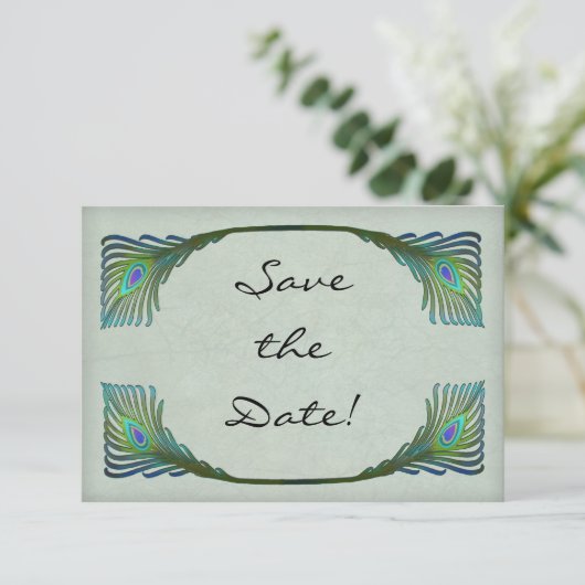  Art Nouveau Peacock Wedding Save the Date (Staand voorkant)