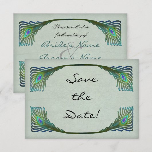  Art Nouveau Peacock Wedding Save the Date (Voorkant / Achterkant)