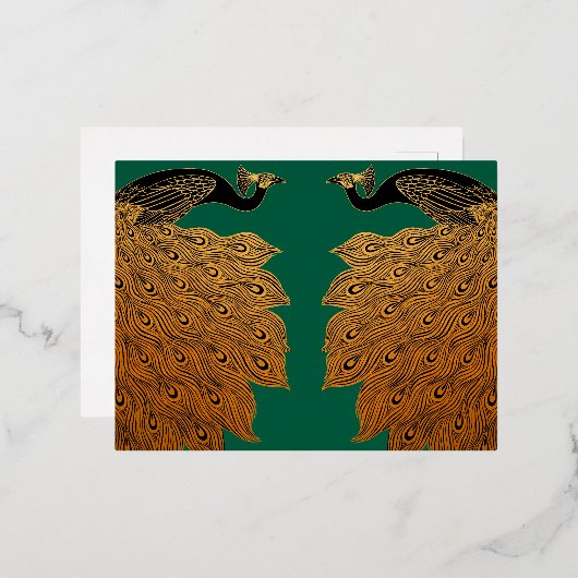 Art Nouveau Peacock Will Bradley Folie Feestdagen Briefkaart (Voorkant / Achterkant)