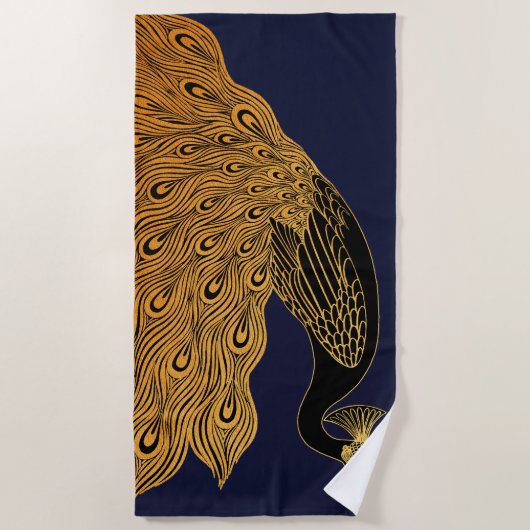 Art Nouveau Peacock Will Bradley Strandlaken (Voorkant)