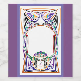 Art Nouveau Peacock Woman Wijn Etiket