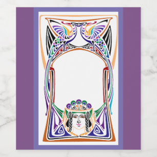 Art Nouveau Peacock Woman Wijn Etiket
