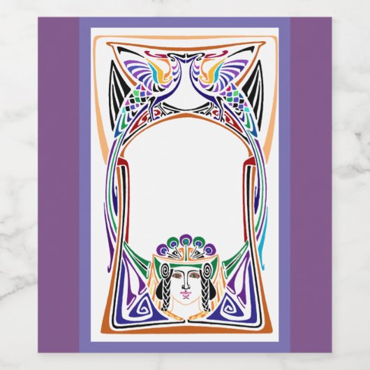 Art Nouveau Peacock Woman Wijn Etiket (Enkel label)