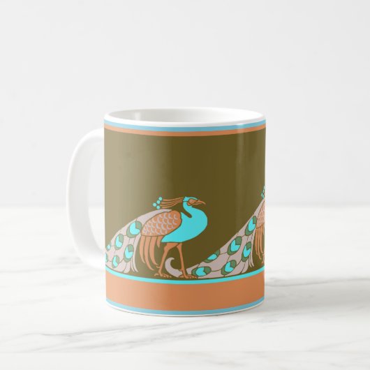 Art Nouveau Peacocks Coffee Mok (Voorkant links)