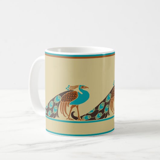 Art Nouveau Peacocks Coffee Mok (Voorkant links)