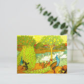 Art Nouveau Peacocks en Swans Briefkaart (Staand voorkant)
