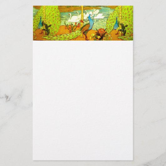 Art Nouveau Peacocks en Swans Briefpapier (Voorkant)