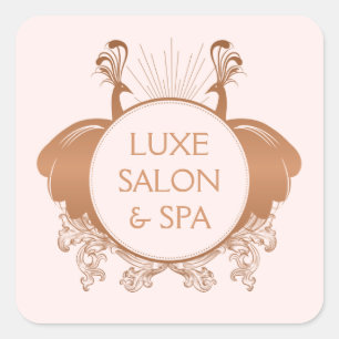 Art Nouveau Peacocks Logo Roos Goud/Roze Vierkante Sticker