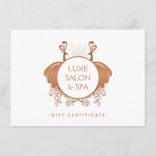 Art Nouveau Peacocks Roos Gold Cadeaubon (Voorkant)