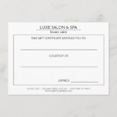 Art Nouveau Peacocks Roos Gold Cadeaubon (Achterkant)