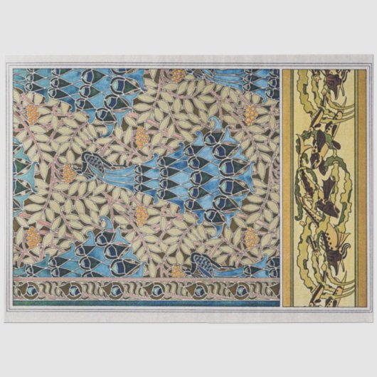 Art Nouveau Peacocks Vis & Zeewier Tissuepapier (Voorkant)