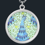 Art Nouveau Peacocks Zilver Vergulden Ketting<br><div class="desc">Blauwe en groene kunst Nieuw-Zeeland</div>
