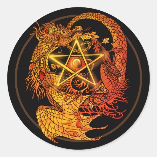 Art Nouveau pentacle dragon Classic Round Sticker (Voorkant)