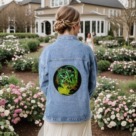 Art Nouveau pentacle dragon Denim Jacket (Huwelijk Achterkant)