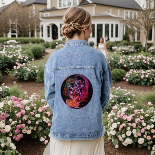 Art Nouveau pentacle dragon Denim Jacket (Huwelijk Achterkant)