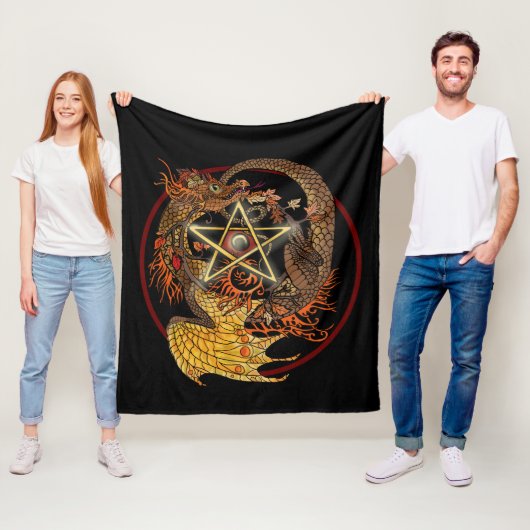 Art Nouveau Pentacle Dragon Fleece Blanket Deken (In situ)