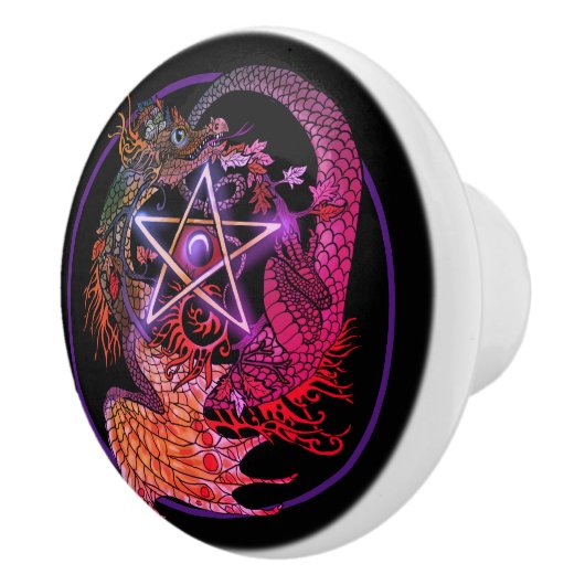 Art Nouveau pentacle dragon Keramische Knop (Rechts)