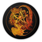Art Nouveau pentacle dragon Keramische Knop (Voorkant)