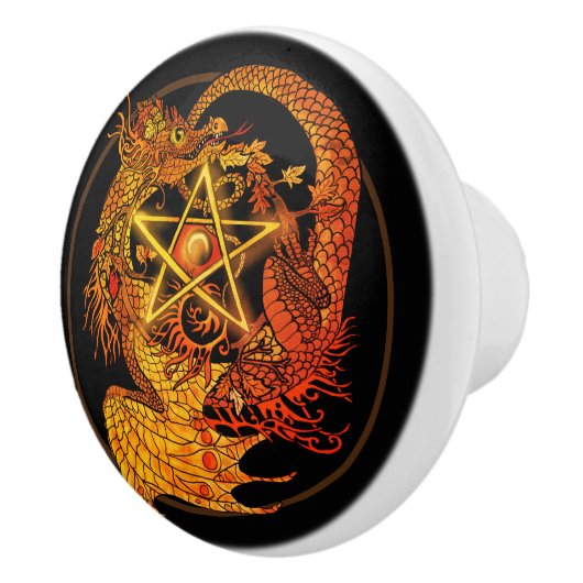 Art Nouveau pentacle dragon Keramische Knop (Rechts)