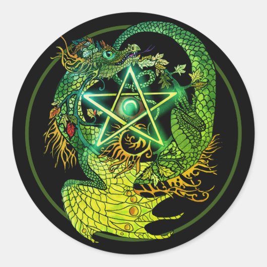 Art Nouveau pentacle dragon Ronde Sticker (Voorkant)