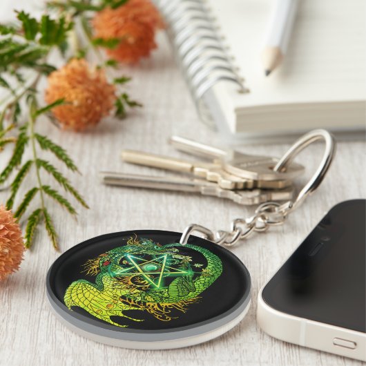 Art Nouveau Pentacle Dragon~sleutelhanger Sleutelhanger (Voorkant Rechts)