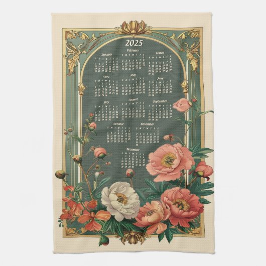 Art Nouveau Peony 2025 Cadeaukalender Theedoek (Verticaal)