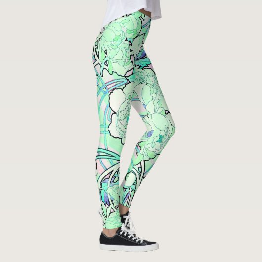 Art Nouveau Peony drijft over de Leggings van de D (Rechts)