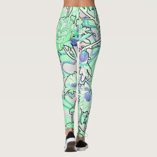 Art Nouveau Peony drijft over de Leggings van de D (Achterkant)