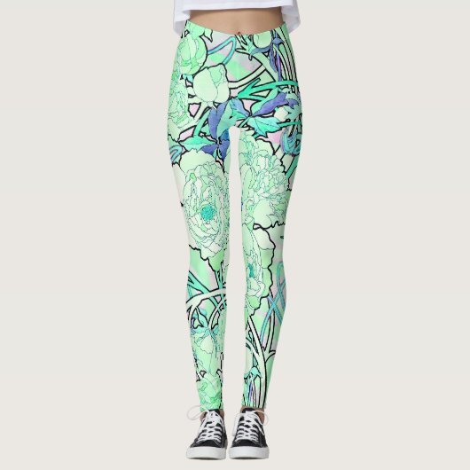 Art Nouveau Peony drijft over de Leggings van de D (Voorkant)