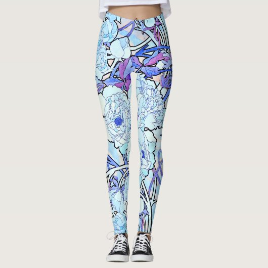 Art Nouveau Peony drijft over de Leggings van de D (Voorkant)
