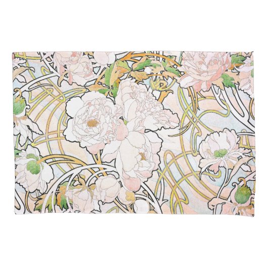 Art Nouveau Peony Flower Floral Pillowcase Kussensloop (Voorkant)