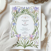 Art Nouveau Periwinkle Blauw Bloemen Huwelijk Kaart