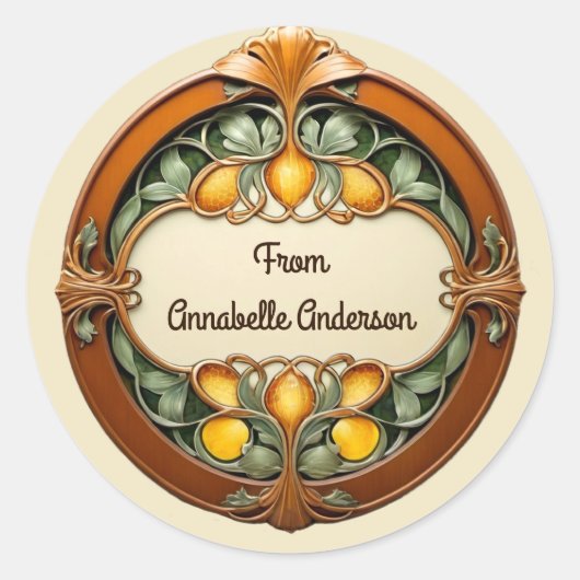 Art Nouveau personaliseren Ronde Sticker (Voorkant)