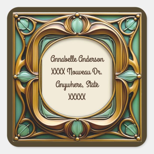 Art Nouveau Persoonlijk Vierkante Sticker (Voorkant)